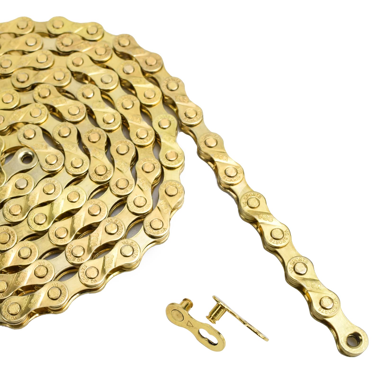 VG SPORTS 6/7/8/9/10/11 Speed Bike Chains,Half Hollow/Full Hollow Lightweight Bicycle Chains for Road Bike/MTB/BMX,Silver/Gold/Titanium/Rainbow 116 Links with Missing Link - Image 4