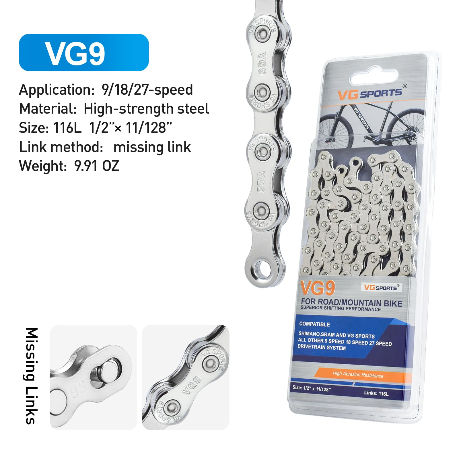 VG Sports 9 Speed MTB Groupset Bike Chain 11-42T Cassette 1x9 Speed Rear Derailleur& Shifter (9S 11-42T Set) - Image 3