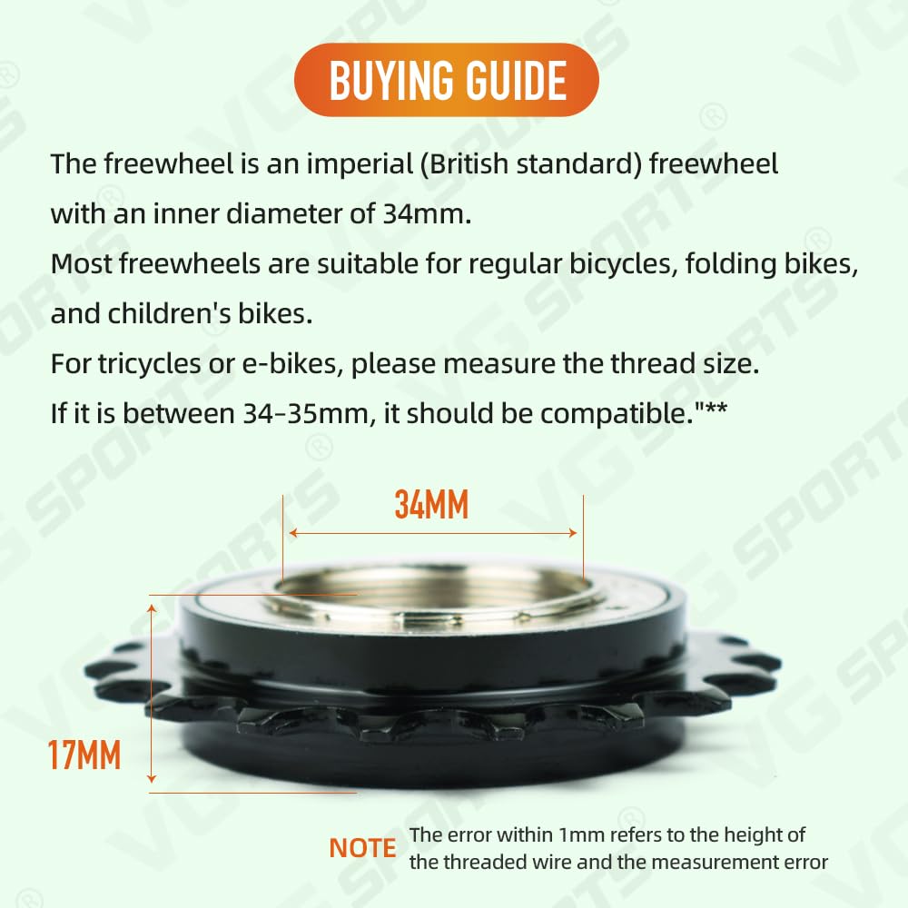 VG SPORTS Single Speed Bike Freewheel, Compatible with 1/2'' x 1/8'' Bicycle Freewheel Threaded Type Freehub Replacement Parts - Image 7